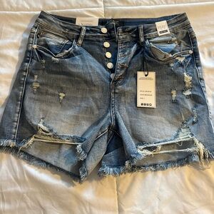 Judy Blue Frayed Hem High Waist Button Fly Jean Shorts